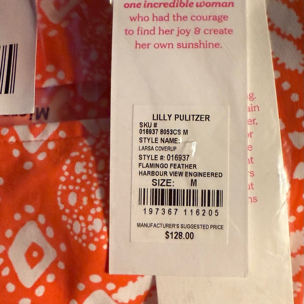 Lilly Pulitzer, new with tags, Larisa cover-up, orange and white, size M - Picture 6 of 6